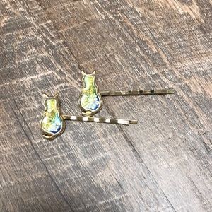 Gold and glitter cat hair bobby-pins